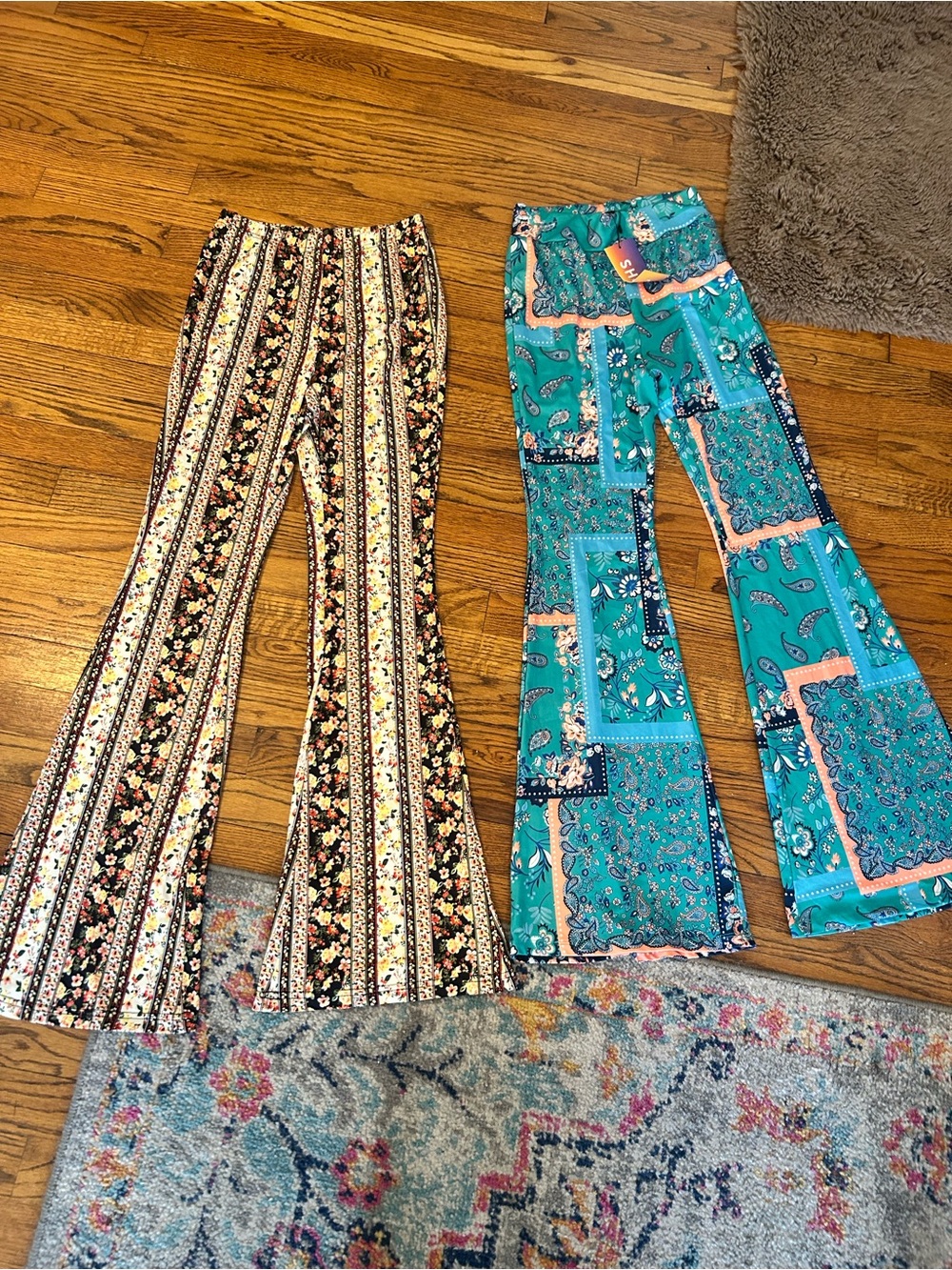 SHEIN Teal and Coral Paisley Print flares and floral print flares
